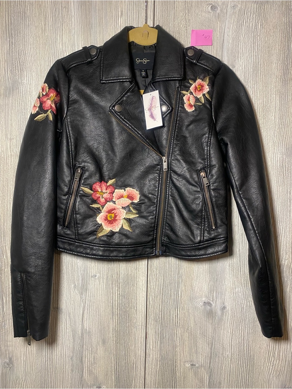Jessica Simpson Embroidered Faux-Leather
Moto Jacket